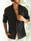 cheap Men&#039;s Linen Shirts-Men&#039;s Shirt Linen Shirt Button Up Shirt Beach Shirt Black Long Sleeve Plain Lapel Spring &amp;  Fall Casual Daily Clothing Apparel Front Pocket
