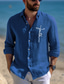cheap Men&#039;s Linen Shirts-Men&#039;s Linen Shirt 55% Linen Print  Shirt  White Blue Long Sleeve Faith Lapel Spring &amp;  Fall Outdoor Daily Clothing Apparel