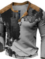 billiga Grafisk T-shirt för män-Grafisk Byggnad Mode Designer Ledigt Herr 3D-tryck Henleytröja Våffel T-shirt Utomhussport Helgdag Festival T-shirt Blå Kaki Mörkblå Långärmad Henley Skjorta Vår &amp; Höst Kläder S M L XL XXL XXXL 4XL