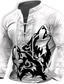 cheap Graphic Hoodies-Wolf Graphic Prints Men&#039;s Daily 3D Print Sweatshirt Holiday Going out Streetwear Sweatshirts White Brown Long Sleeve Stand Collar Lace up Print Spring &amp;  Fall Designer Hoodie Sweatshirt