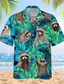 Недорогие Гавайские рубашки-Животное Кот На каждый день Муж. Рубашка на открытом воздухе Для улицы На каждый день Лето кубинский воротник С короткими рукавами Лиловый Зеленый S M L Рубашка