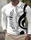 cheap Graphic Polo-Musical Notes Men&#039;s Casual 3D Print Waffle Polo Shirt Outdoor Casual Daily Streetwear Waffle Fabric Long Sleeve Turndown Polo Shirts Black White Fall &amp; Winter S M L Micro-elastic Lapel Polo