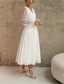 cheap Wedding Dresses-TS Beach Little White Dresses Wedding Dresses A-Line V Neck Long Sleeve Tea Length Sequined Bridal Gowns With Beading Solid Color 2024