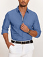 cheap Men&#039;s Casual Shirts-Men&#039;s Shirt Button Up Shirt Casual Shirt Summer Shirt Black White Blue Long Sleeve Plain Lapel Daily Vacation Clothing Apparel Fashion Casual Comfortable Smart Casual