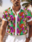 preiswerte Hawaiihemden-Blumen Brautkleider schlicht Herren Hemd Outdoor Strasse Casual Sommer Umlegekragen Kurzarm Rosa Dunkelmarine Blau S M L Hemd