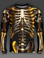 cheap Men&#039;s Graphic Tshirt-Graphic Skull Skeleton Skulls Daily Designer Artistic Men&#039;s 3D Print Party Casual Holiday T shirt Gold Long Sleeve Crew Neck Shirt Spring &amp;  Fall Clothing Apparel Normal S M L XL XXL XXXL