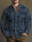 cheap Men&#039;s Printed Shirts-Sun Ethnic Vintage Men&#039;s Shirt Daily Wear Going out Weekend Fall &amp; Winter Standing Collar Long Sleeve Navy Blue, Blue, Brown S, M, L Slub Fabric Shirt