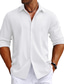 tanie lniane koszule męskie-Męskie Koszula lniana koszula Zapinana na guziki koszula Koszula plażowa Biały Granatowy Niebieski Długi rękaw Równina Klapa Wiosna i jesień Codzienny Święto Odzież