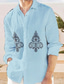 preiswerte Bedruckte Herrenhemden-Herren Polyester Hemd leinenhemd Print Bedruckt Langarm Kargen Weiß, Blau, Grau Hemd Outdoor Täglich Urlaub