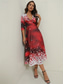 cheap Party Dresses-Women&#039;s Party Dress Cocktail Dress Wedding Guest Dress Polyester Pocket Print Deep V 3/4 Length Sleeve Ombre Midi Dress Christmas Wedding Guest Wine Rusty Red Spring Fall