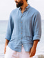 رخيصةأون قمصان الكتان الرجالية-رجالي قميص قميص كتان زر حتى القميص قميص الشاطئ أبيض أزرق أخضر داكن كم طويل سهل Lapel ربيع &amp; الصيف فضفاض مناسب للبس اليومي ملابس
