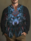 billiga Skjortor med tryck för män-Wolf vintage abstrakt herrskjorta dagligen bära gå ut helgen höst&amp;amp; vinter stående krage långärmad blå, brun, khaki s, m, l slub tyg skjorta