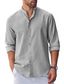 baratos camisas de linho masculinas-Homens Camisa Social camisa de botão camisa de praia Preto Branco Azul Manga Longa Tecido Faixa Primavera &amp; Outono Casual Diário Roupa