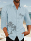 preiswerte Bedruckte Herrenhemden-Herren Polyester Hemd leinenhemd Palme Bedruckt Langarm Kargen Weiß, Blau, Grau Hemd Outdoor Täglich Urlaub