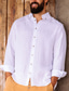 cheap Men&#039;s Linen Shirts-Men&#039;s Shirt Linen Shirt Button Up Shirt Beach Shirt White Blue Dark Green Long Sleeve Plain Lapel Spring &amp;  Fall Casual Daily Clothing Apparel