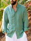 baratos camisas de linho masculinas-Homens Camisa Social camisa de linho camisa de botão camisa de praia Branco Azul Verde Escuro Manga Longa Tecido Lapela Primavera &amp; Outono Casual Diário Roupa