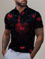 cheap Graphic Polo-Valentine&#039;s Day Heart Men&#039;s Casual Print 3D Outdoor Daily Wear Streetwear  Polyester Short Sleeve Turndown Polo Shirts Red Blue Spring &amp; Summer S M L Micro-elastic
