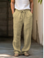cheap Linen Pants-Men&#039;s Linen Pants Trousers Drawstring Straight Leg Plain Comfort Breathable Casual Daily Holiday Fashion Classic Style Yellow Brown