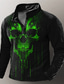 cheap Graphic Polo-Skeleton Men&#039;s Abstract Print 3D Zip Polo Outdoor Casual Daily Streetwear Polyester Long Sleeve Zip Polo Shirts Wine Green Spring &amp; Summer S M L Micro-elastic Lapel Polo