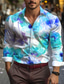 cheap Men&#039;s Printed Shirts-Valentine&#039;s Day Rose Floral Men&#039;s Casual 3D Printed Shirt Daily Wear Going out Spring Turndown Long Sleeve Pink, Blue, Purple S, M, L 4-Way Stretch Fabric Shirt