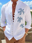 Χαμηλού Κόστους Ανδρικά πουκάμισα με στάμπα-Ανδρικά Πλένεται βαμβακερό ύφασμα Γραφικό πουκάμισο Χελώνα Στάμπα Κουμπί-Κάτω Μακρυμάνικο Όρθιος γιακάς Μαύρο, Λευκό, Ανθισμένο Ροζ Πουκάμισο Καθημερινά Ρούχα Εξόδου Σαββατοκύριακο