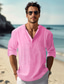 cheap Men&#039;s Casual Shirts-Men&#039;s Linen Shirt Casual Shirt Beach Shirt Henley Shirt Black White Pink Long Sleeve Plain Henley Spring &amp; Summer Hawaiian Holiday Clothing Apparel