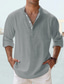 cheap Men&#039;s Casual Shirts-Men&#039;s Shirt Linen Shirt Summer Shirt Beach Shirt Black White Pink Long Sleeve Plain Stand Collar Spring &amp; Summer Hawaiian Holiday Clothing Apparel Basic