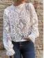 cheap Lace Tops-Women&#039;s White Elegant Lace Tops Eyelet Blouse Fashion Modern Lace Patchwork Long Sleeve Regular Tops Casual Romantic Petite Tops Summer Holiday Wear Black White