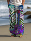olcso Férfi plusz méretű alsók-gitár hippi férfi üdülőhely 3D-s nyomtatott alkalmi nadrág nadrág elasztikus derék húzózsinór laza szabású egyenes szárú nyári strandnadrág s-től 3xl-ig