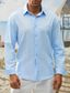 preiswerte Leinenhemden für Herren-Herren leinenhemd Hemd Knopfhemd Strandhemd Blau Langarm Glatt Kargen Frühling &amp; Herbst Casual Täglich Bekleidung