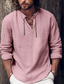 abordables camisas de lino para hombre-Hombre Camisa camisa de lino Camisa de playa Negro Blanco Rosa Manga Larga Plano Escote en Pico Primavera verano Casual Diario Ropa Acordonado
