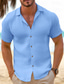 tanie lniane koszule męskie-Męskie Koszula Zapinana na guziki koszula Letnia koszula Koszula plażowa Czarny Biały Rumiany róż Niebieski Khaki Krótki rękaw Równina Klapa Codzienny Hawajskie Odzież Bawełna I Pościel Moda Wygodny