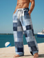 Χαμηλού Κόστους Ανδρικά Plus Size Bottoms-καρό μπλοκ ανδρικό resort 3d printed casual παντελόνι παντελόνι ελαστικό κορδόνι μέσης χαλαρή εφαρμογή ίσιο καλοκαιρινό παντελόνι παραλίας s έως 3xl