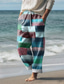 levne Pánské spodky větší velikosti-barevný blok kostkované pánské letovisko 3D potištěné ležérní kalhoty kalhoty elastický pas stahovací šňůrka volný střih rovné nohavice letní plážové kalhoty s až 3xl
