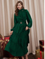 cheap Party Dress-Green Elegant Party/Wedding Guest Ruffle Belted Tied Neck Long Sleeve Maxi Dress dress to impress Christmas Dress 2024