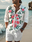 preiswerte Bedruckte Herrenhemden-Rose Hawaiianisch Brautkleider schlicht Herren Hemd Freizeitskleidung Ausgehen Frühling Umlegekragen Langarm Rote, Blau, Purpur S, M, L 4-Wege-Stretchgewebe Hemd