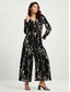 cheap Jumpsuits-Marble Graffiti Playsuit Shirt Collar Long Sleeve Jumpsuit