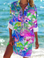 cheap Hawaiian Dress-Women&#039;s Shirt Blouse Fashion Hawaiian Floral Buttons Print Long Sleeve Regular Tops Shirt Collar Casual Holiday Beach Blue Green Spring &amp;  Fall