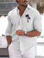 cheap Men&#039;s Printed Shirts-Men&#039;s Polyester Linen Shirt Linen Shirt Palm Tree Print Long Sleeve Turndown White, Pink, Blue Shirt Outdoor Daily Vacation