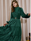 cheap Party Dress-Green Elegant Party/Wedding Guest Ruffle Belted Tied Neck Long Sleeve Maxi Dress dress to impress Christmas Dress 2024