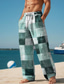 abordables Bas pour hommes grandes tailles-Pantalon décontracté imprimé en 3D à carreaux color block pour hommes, taille élastique, cordon de serrage, coupe ample, jambe droite, pantalon de plage d&#039;été s à 3xl