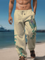 billige hørbukser-animalsk skildpadde print til mænds hawaiiansk bomulds hørbukser elastisk snøredesign bukser bukser med lige ben udendørs dagligt slid streetwear 20% hør bukser med mellemtalje elasticitet