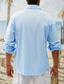 voordelige heren linnen overhemden-Voor heren linnen overhemd Overhemd Overhemd met knopen Strand hemd blauw Lange mouw Effen Revers Lente &amp; Herfst Casual Dagelijks Kleding