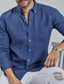 cheap Men&#039;s Linen Shirts-Men&#039;s Shirt Linen Shirt Button Up Shirt Casual Shirt White Blue Sky Blue Long Sleeve Plain Button Down Collar Spring &amp;  Fall Casual Daily Clothing Apparel Front Pocket