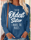 billiga Humor &amp;amp; citationstecken-Dam T-shirt Bokstav Familj Mode Långärmad Rund hals Vanliga toppar Dagligen Helgen Mönster Svart Rodnande Rosa Blå Grön Vår &amp; Höst Vår, Höst, Vinter, Sommar