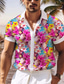 Недорогие Гавайские рубашки-Цветочный принт На каждый день Муж. Рубашка на открытом воздухе Для улицы На каждый день Лето Отложной С короткими рукавами Розовый Темно-синий Синий S M L Рубашка