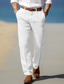 cheap Chinos-Men&#039;s Linen Pants Trousers Summer Pants Beach Pants Front Pocket Straight Leg Plain Comfort Breathable Formal Business Holiday Linen Cotton Blend Fashion Basic White Blue
