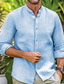 baratos camisas de linho masculinas-Homens Camisa Social camisa de linho camisa de botão camisa de praia Branco Rosa Azul Manga Longa Tecido Faixa Primavera Verão Casual Diário Roupa