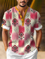 cheap Men&#039;s Printed Shirts-Ethnic Patterns Men&#039;s Resort Hawaiian Style 3D Printed Henley Shirt Casual Shirt Daily Wear Vacation Going out Spring &amp; Summer Stand Collar Short Sleeve Pink, Blue, Orange S, M, L Shirt