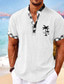 preiswerte Bedruckte Herrenhemden-Kariertes Kokospalmen-Hemd für Herren, Resort-Hawaii-Hemd mit 3D-Druck, Henley-Hemd, Hemd mit Knöpfen, Sommerhemd, Urlaub, Ausgehen, Frühling &amp; Sommer Stehkragen Henley-Kragen Kurzarm schwarz weiß
